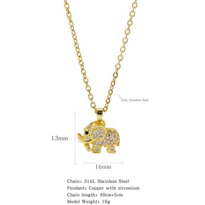 Golden Copper Elephant Pendant, Cubic Zirconia Necklace, Cute Jewelry for Women and Men, Daily Party Wear