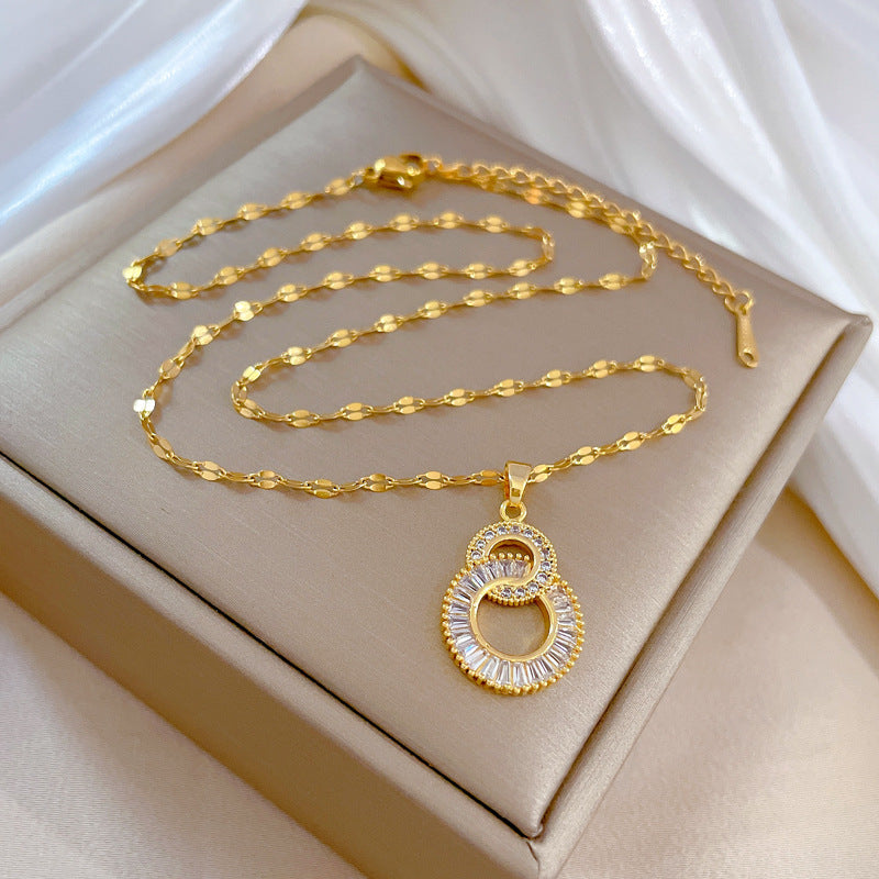 Shiny Zircon Geometric Heart, Necklace For Women, Classic Gold Color Stainless, Pendant Necklaces, Jewelry Gift