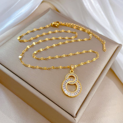 Shiny Zircon Geometric Heart, Necklace For Women, Classic Gold Color Stainless, Pendant Necklaces, Jewelry Gift