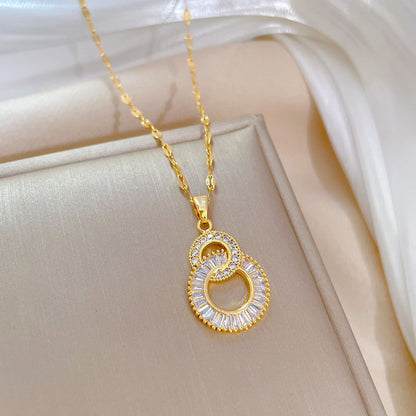Shiny Zircon Geometric Heart, Necklace For Women, Classic Gold Color Stainless, Pendant Necklaces, Jewelry Gift