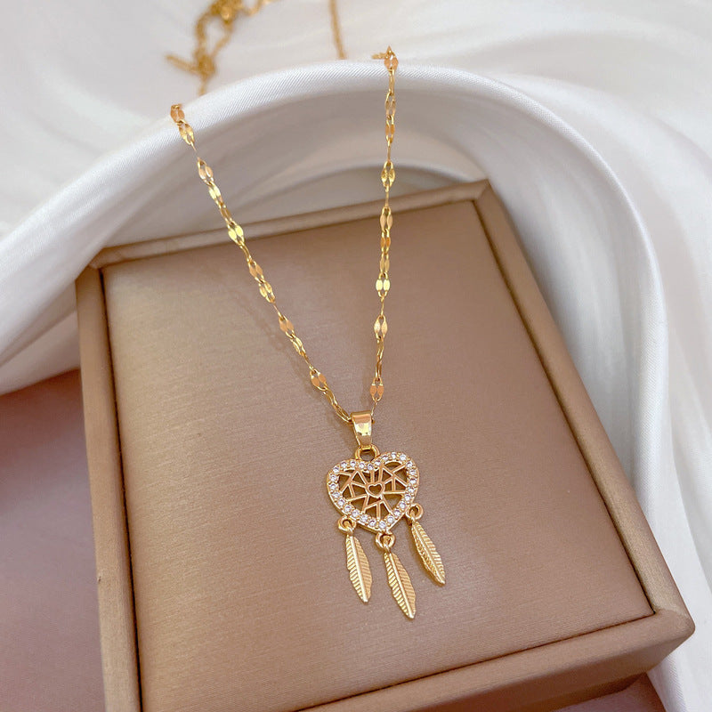 Shiny Zircon Geometric Heart, Necklace For Women, Classic Gold Color Stainless, Pendant Necklaces, Jewelry Gift