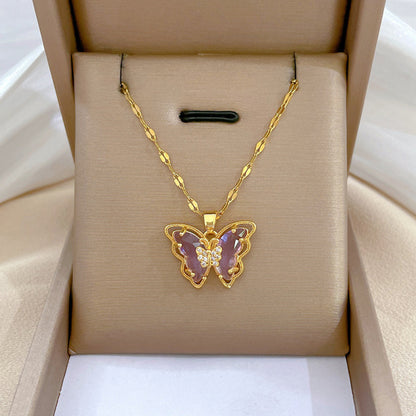 Shiny Zircon Geometric Heart, Necklace For Women, Classic Gold Color Stainless, Pendant Necklaces, Jewelry Gift