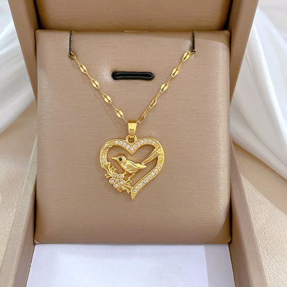 Shiny Zircon Geometric Heart, Necklace For Women, Classic Gold Color Stainless, Pendant Necklaces, Jewelry Gift