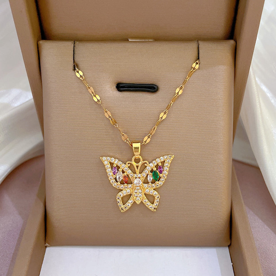 Shiny Zircon Geometric Heart, Necklace For Women, Classic Gold Color Stainless, Pendant Necklaces, Jewelry Gift