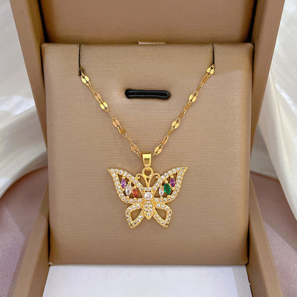 Shiny Zircon Geometric Heart, Necklace For Women, Classic Gold Color Stainless, Pendant Necklaces, Jewelry Gift
