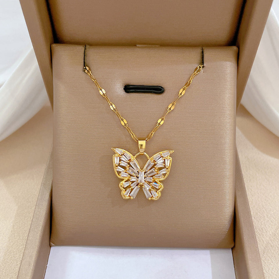 Shiny Zircon Geometric Heart, Necklace For Women, Classic Gold Color Stainless, Pendant Necklaces, Jewelry Gift