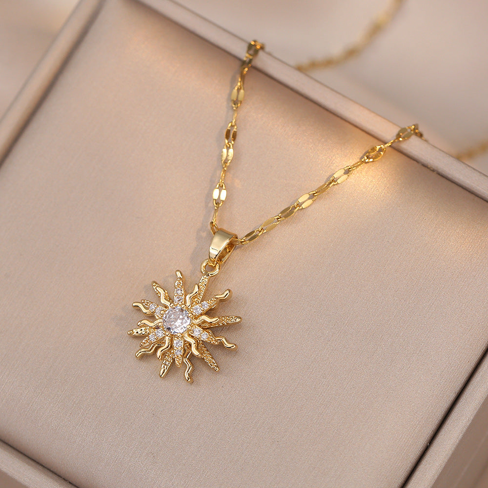 Shiny Zircon Geometric Heart, Necklace For Women, Classic Gold Color Stainless, Pendant Necklaces, Jewelry Gift