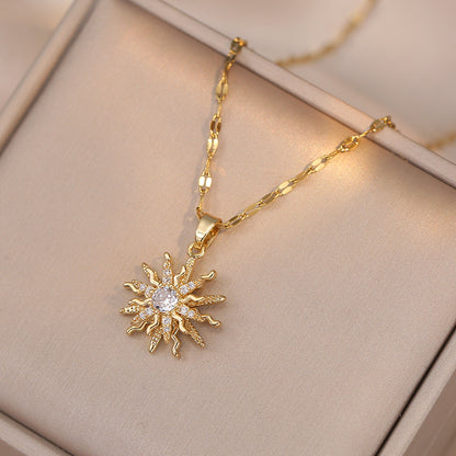 Shiny Zircon Geometric Heart, Necklace For Women, Classic Gold Color Stainless, Pendant Necklaces, Jewelry Gift