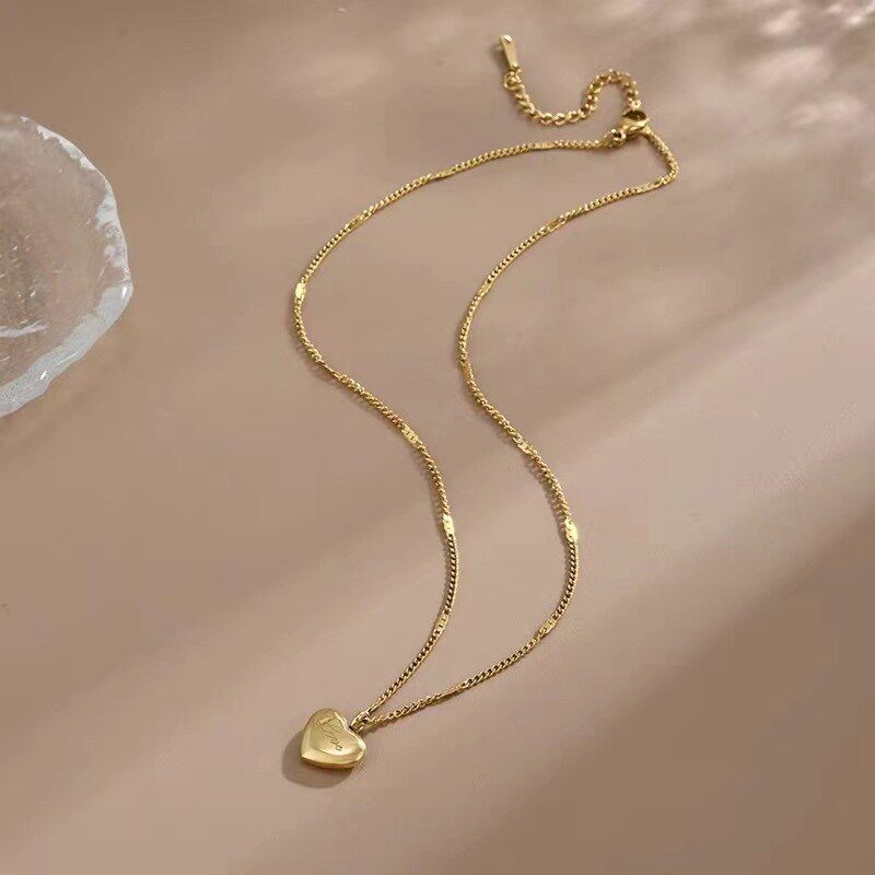 Ms Simple Fashion Peach 1pcs Goldcolor Necklace Collarbone Chain Holiday Gifts Heart Engraved Love 2