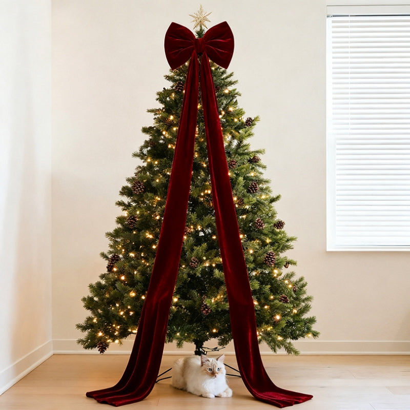 Christmas Tree Decoration, Large Wine Red Bow Pendant, Non Fallen Elegant Bow for Festive Holiday Decor