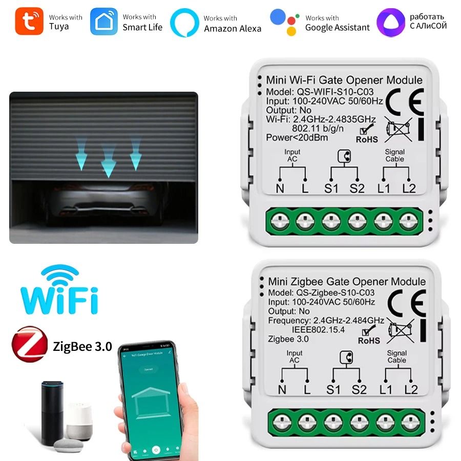 Tuya Smart Garage Door Opener Controller WiFi and Zigbee