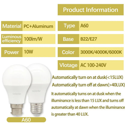 Dusk To Dawn Light Sensor Bulb 10W 110V220V Automatic LED For Garage And Outdoor Use 1