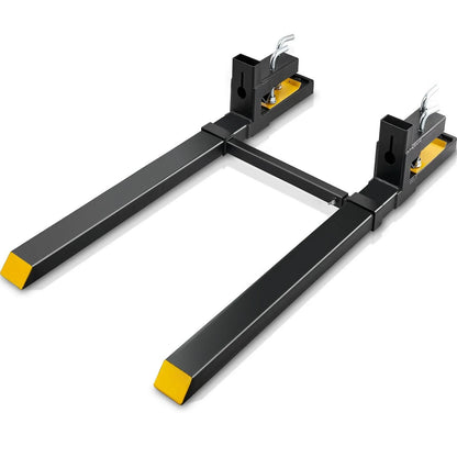 Heavy Duty Pallet Forks, Clamp On Tractor Bucket Forks 60 Inch, Adjustable Stabilizer Bar for Loader and Skid Steer