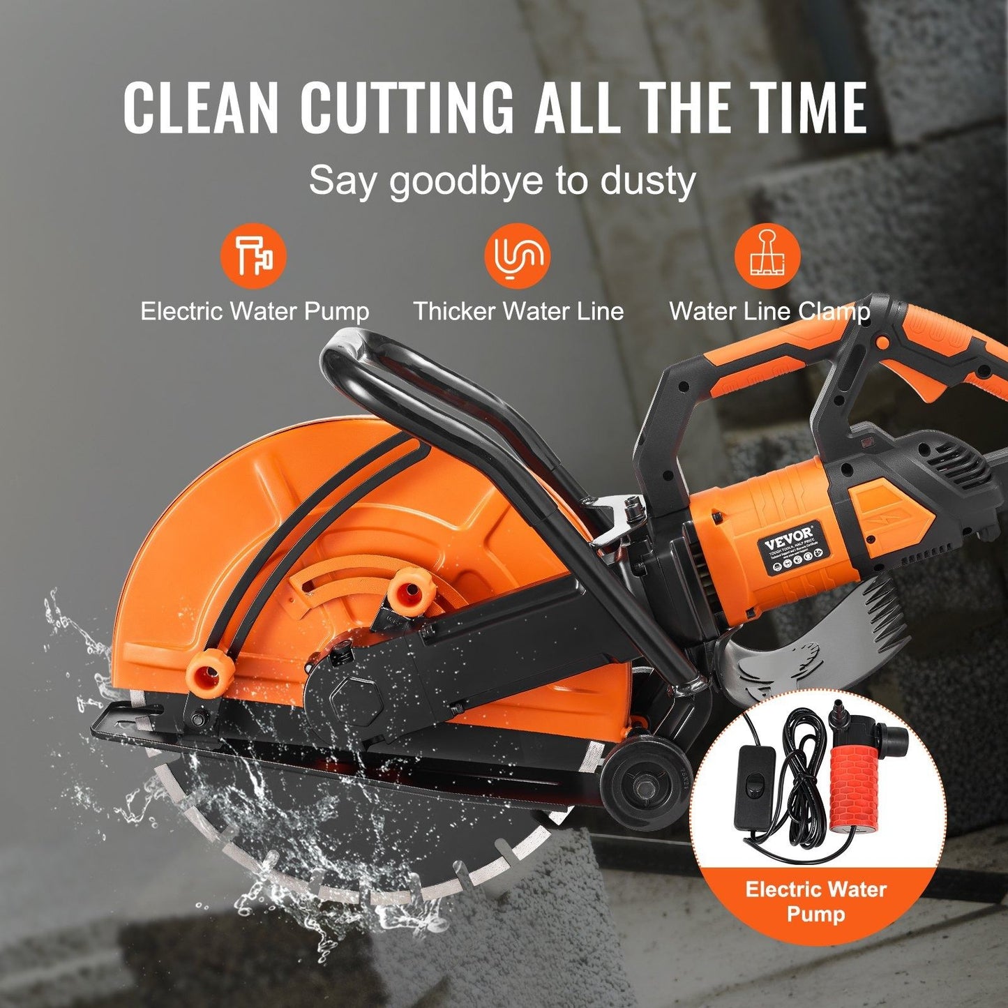 Electric Concrete Saw Wet Dry Circular Cutter With Pump And Blade Max Adjustable Depth For Cutting  2