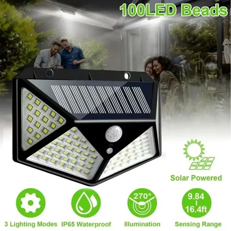 100 LED Wall Light Outdoor Solar Motion Sensor Street Lamp