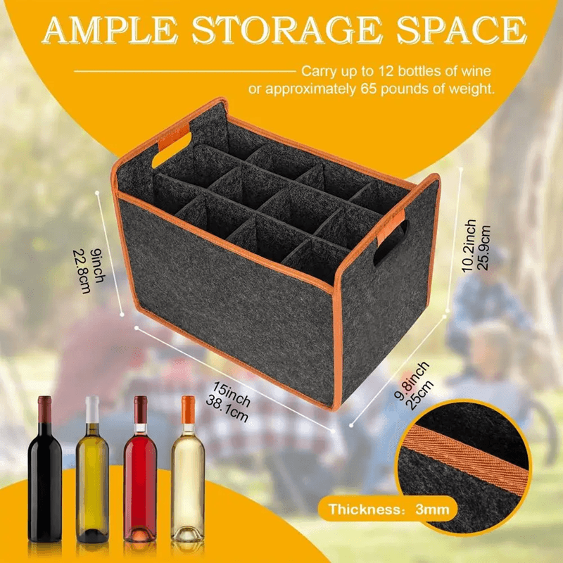TravelBottle Felt 12-Compartment Carrier Tote Portable Wine Bottle Tote Bag for Travel Picnic Wedding