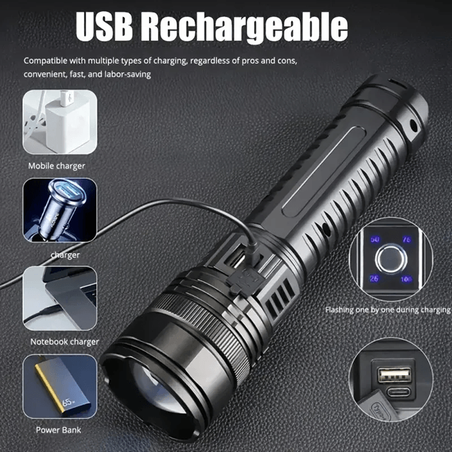 TitanBeam 10000W Rechargeable LED Tactical Flashlight  Long Range Emergency Spotlight Torch 1