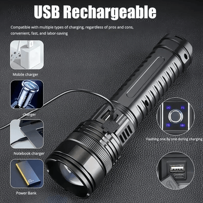 TitanBeam 10000W Rechargeable LED Tactical Flashlight  Long Range Emergency Spotlight Torch 1