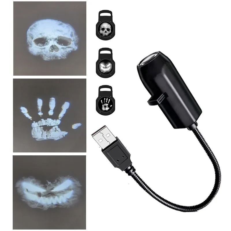 Halloween USB Projector Light Skull Nightlight Ghost LED Lamp 360 Degree Rotating Switchable Patter 6