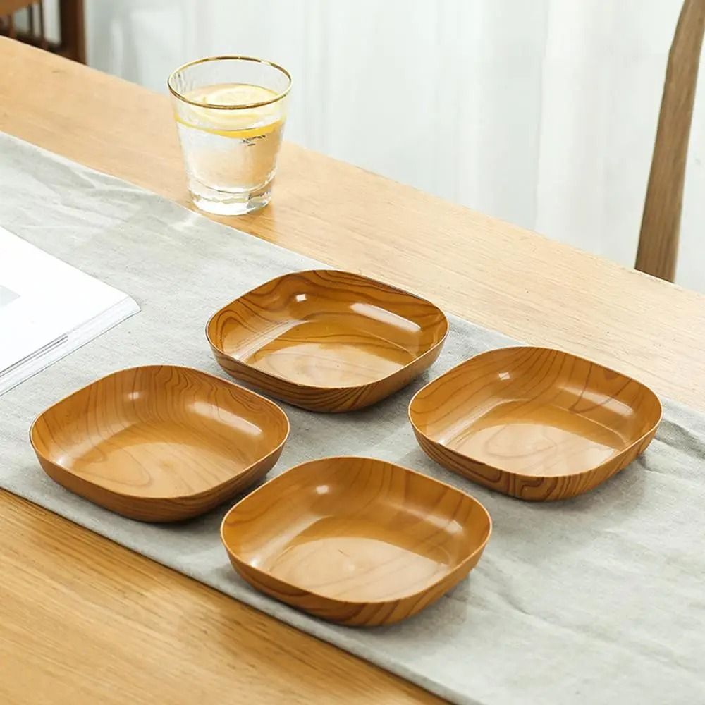Japanese Style Plastic Dish Set 10 Pieces Imitation Wood Grain Fruit Bowls 1