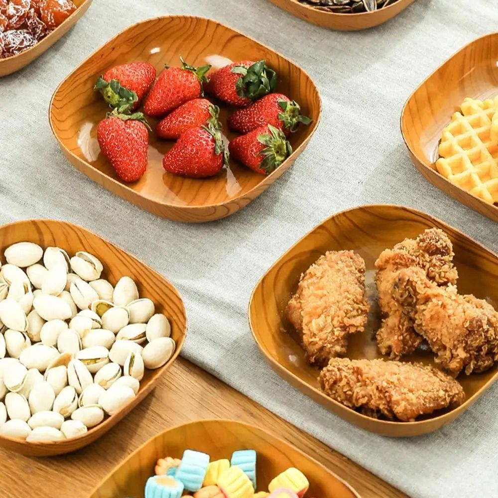 Japanese Style Plastic Dish Set 10 Pieces Imitation Wood Grain Fruit Bowls 2