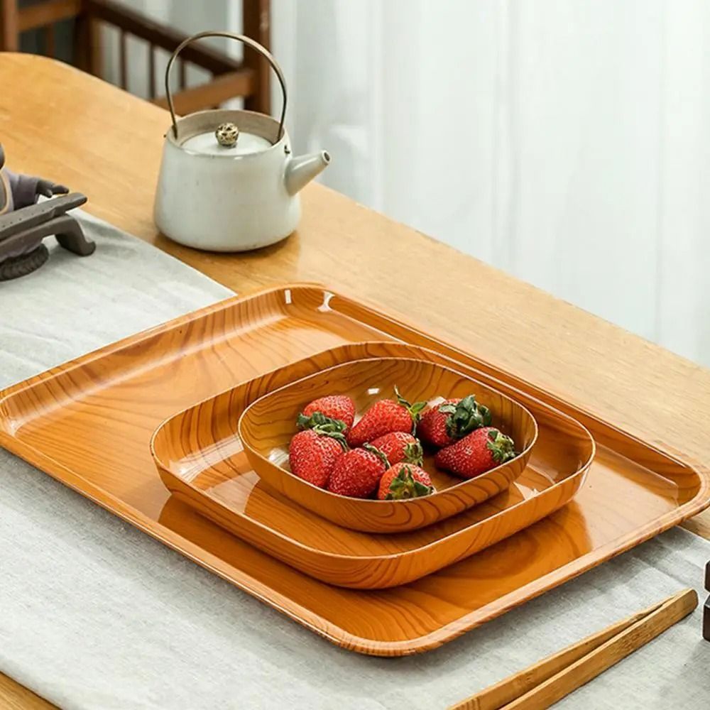 Japanese Style Plastic Dish Set 10 Pieces Imitation Wood Grain Fruit Bowls 3