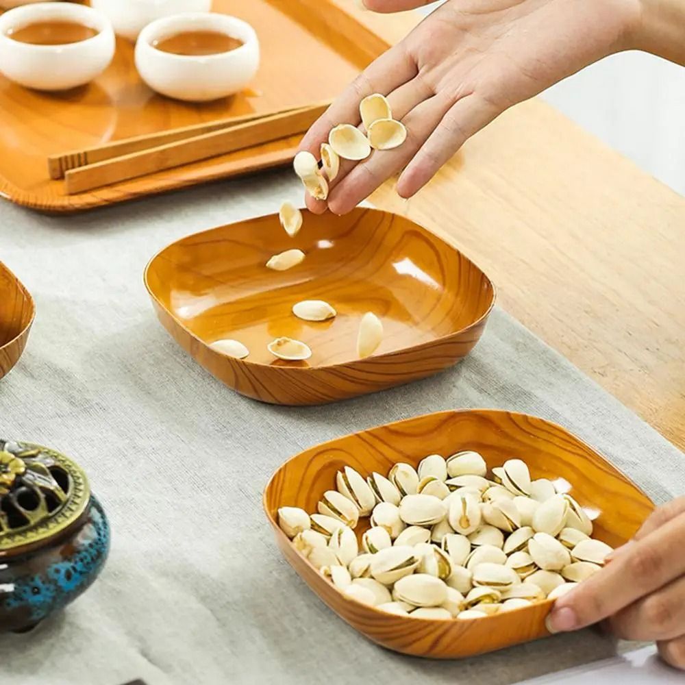 Japanese Style Plastic Dish Set 10 Pieces Imitation Wood Grain Fruit Bowls 4