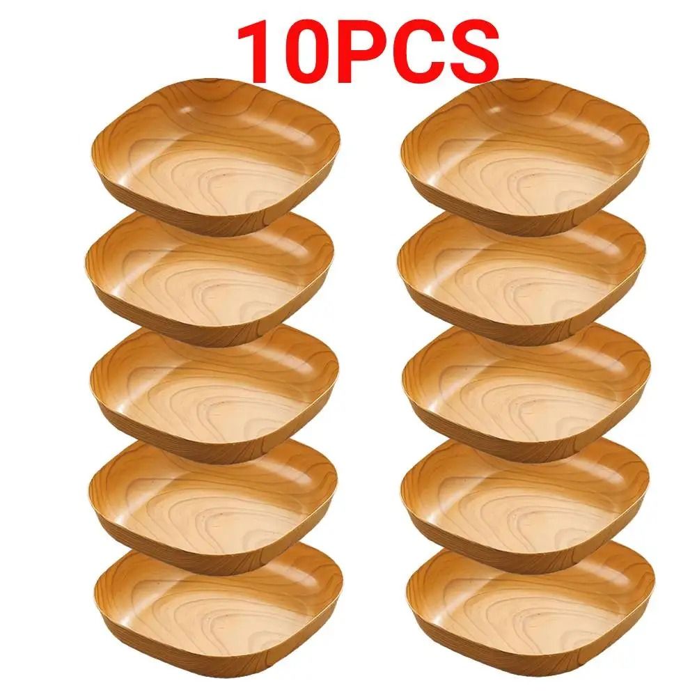 Japanese Style Plastic Dish Set 10 Pieces Imitation Wood Grain Fruit Bowls 5