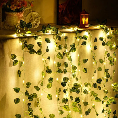 Green Leaf String Light Artificial Vine Battery Powered Decorative Light 9
