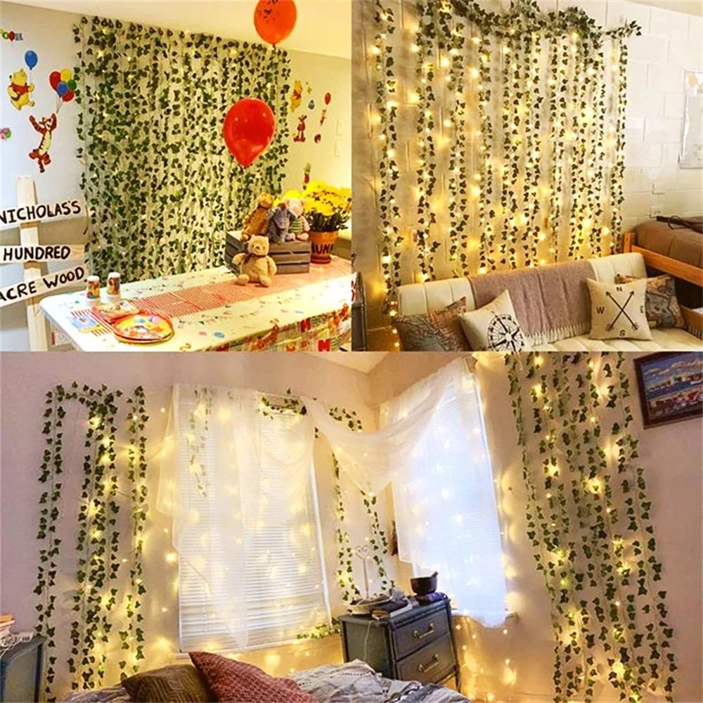 Green Leaf String Light Artificial Vine Battery Powered Decorative Light 1