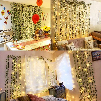 Green Leaf String Light Artificial Vine Battery Powered Decorative Light 1
