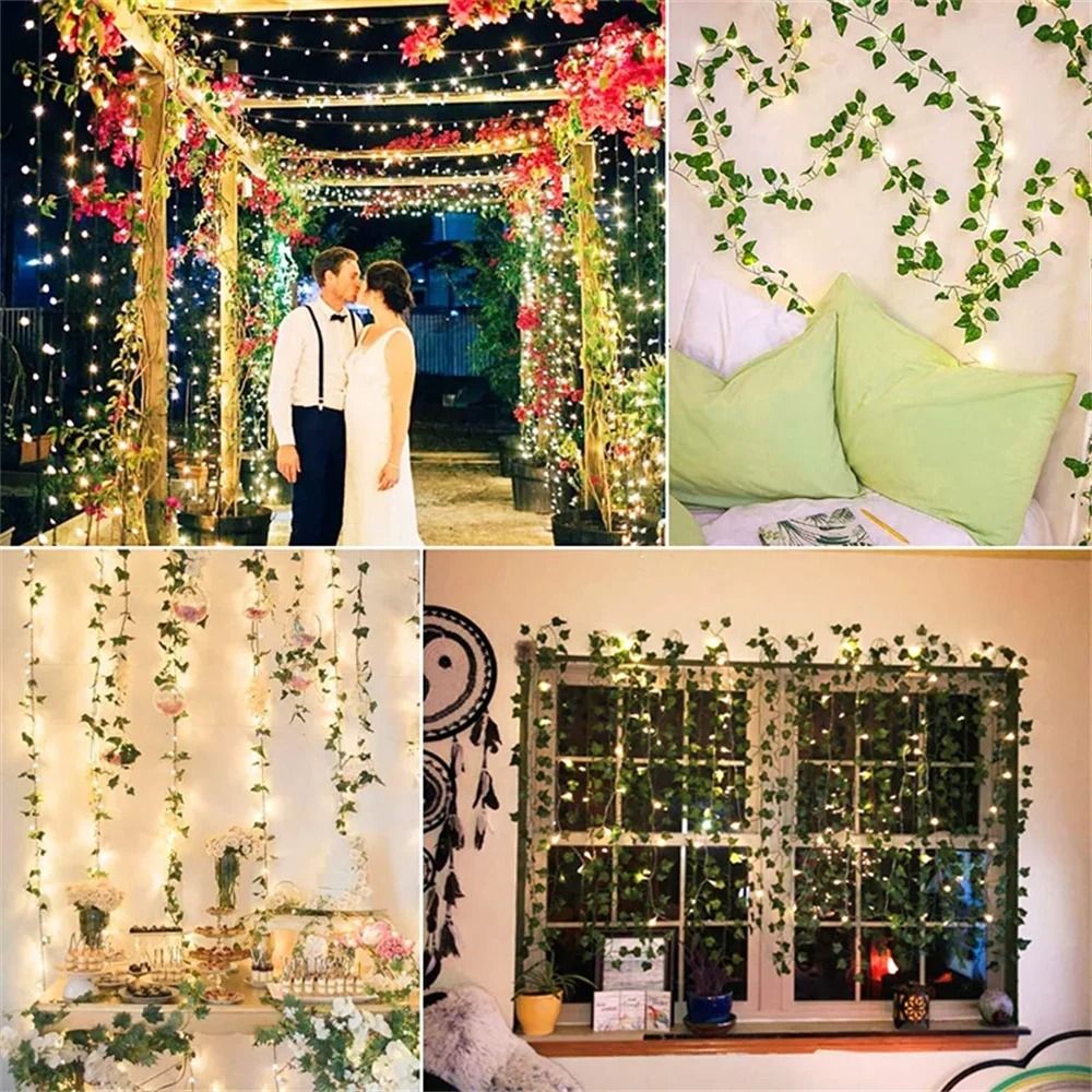 Green Leaf String Light Artificial Vine Battery Powered Decorative Light 3