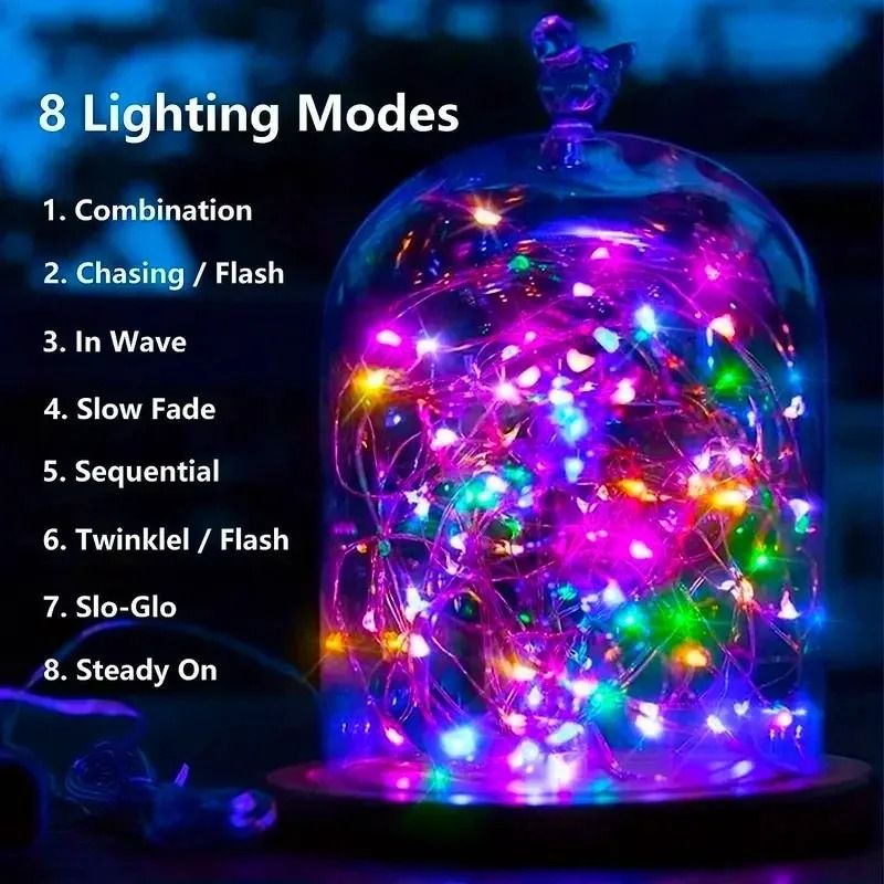 Solar Fairy String Lights With 8 Modes  Waterproof Copper Wire Garden Lights 2