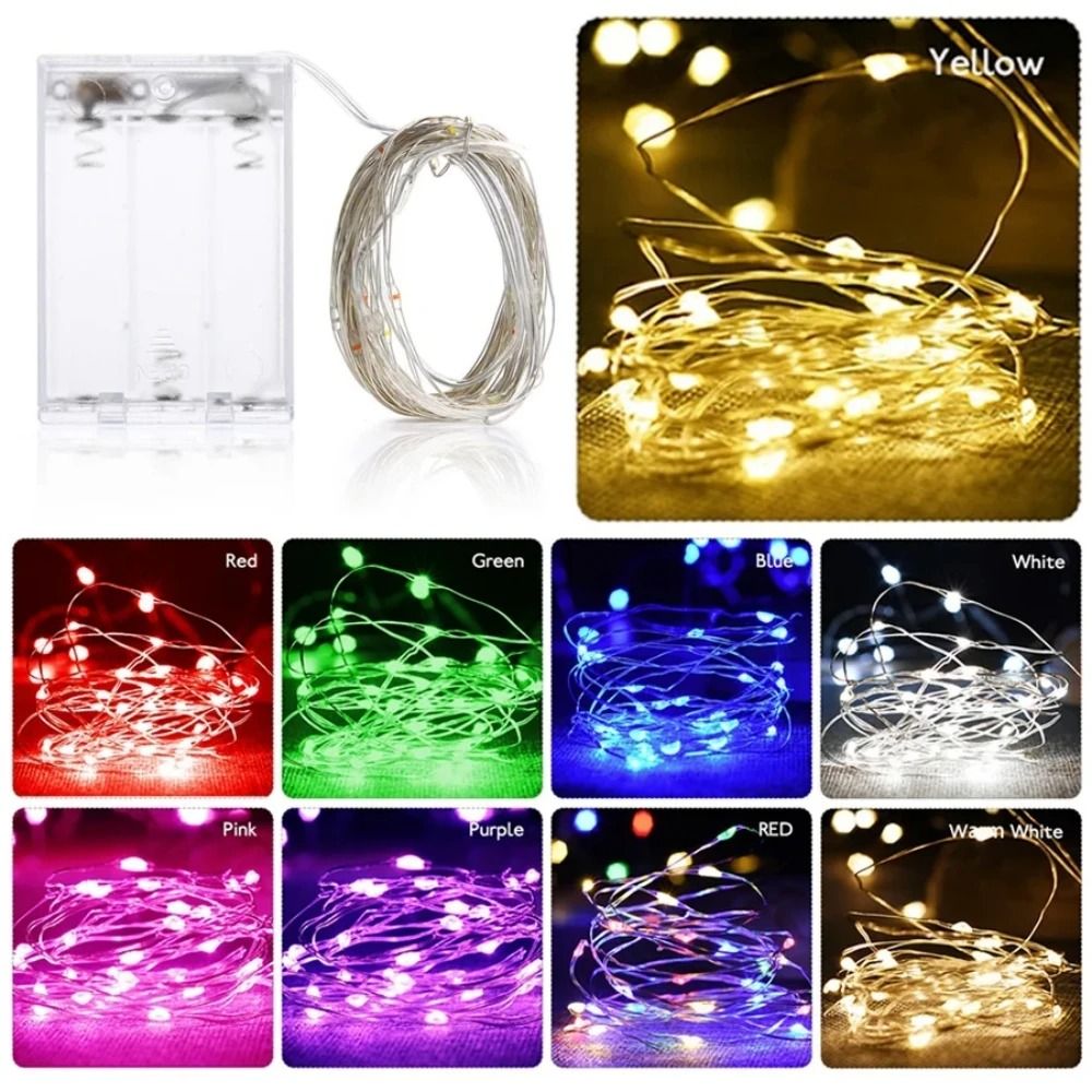 Copper Wire LED Fairy String Lights – Battery Powered Decorative Garland for Holiday, Wedding and Party Decor