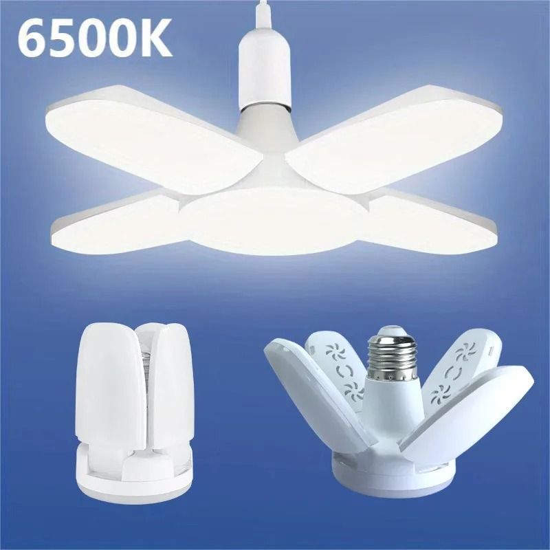 Foldable Fan Blade LED Bulb – 28W E27 Base Deformable Ceiling Light for Home, Garage & Warehouse (6500K Cool White)