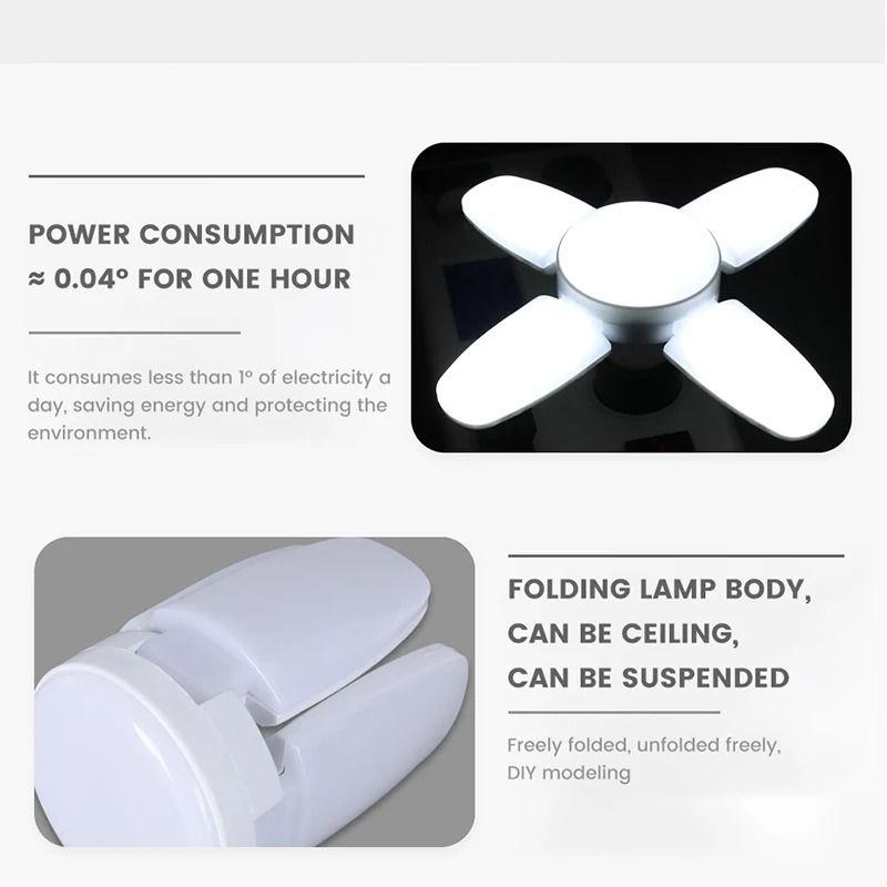 Foldable Fan Blade LED Bulb  28W E27 Base Deformable Ceiling Light For Home Garage  Warehouse 6500K 3