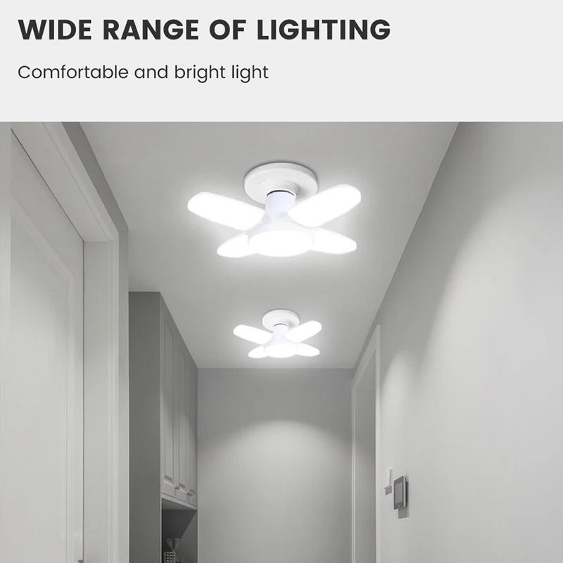 Foldable Fan Blade LED Bulb  28W E27 Base Deformable Ceiling Light For Home Garage  Warehouse 6500K 5