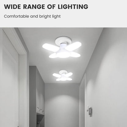 Foldable Fan Blade LED Bulb  28W E27 Base Deformable Ceiling Light For Home Garage  Warehouse 6500K 5