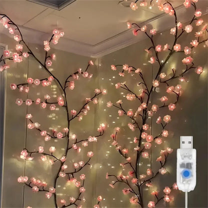 Cherry Blossom 96 LED Tree Branch Light  USB Rattan String Lamp With 8 Lighting Modes For Bedroom W 1