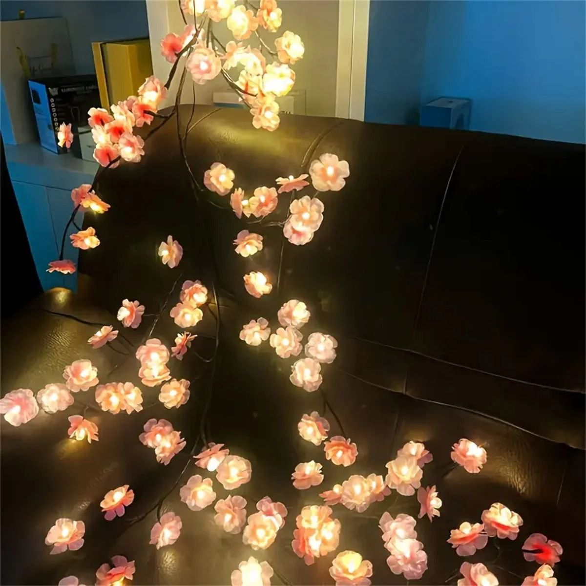 Cherry Blossom 96 LED Tree Branch Light  USB Rattan String Lamp With 8 Lighting Modes For Bedroom W 2