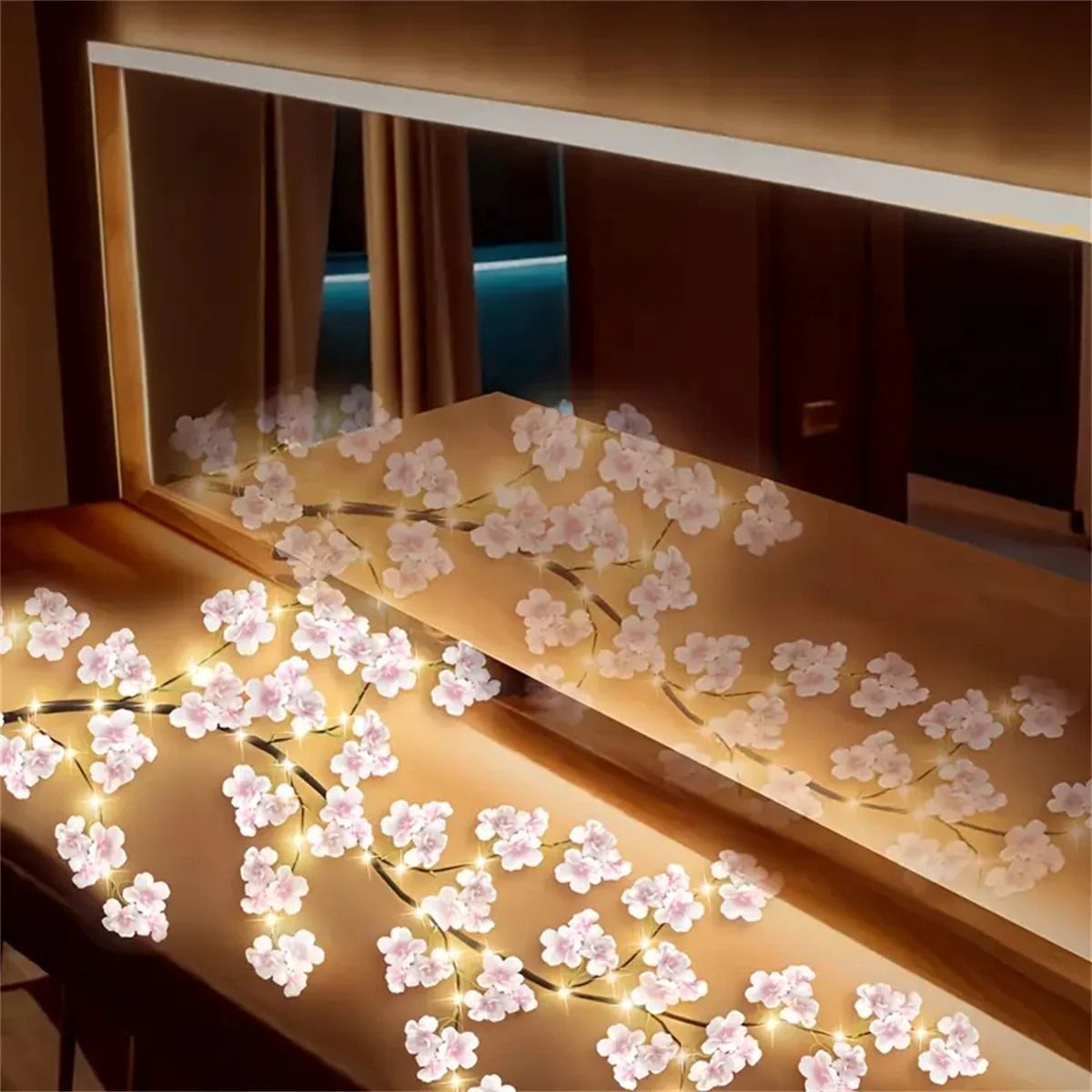 Cherry Blossom 96 LED Tree Branch Light  USB Rattan String Lamp With 8 Lighting Modes For Bedroom W 3