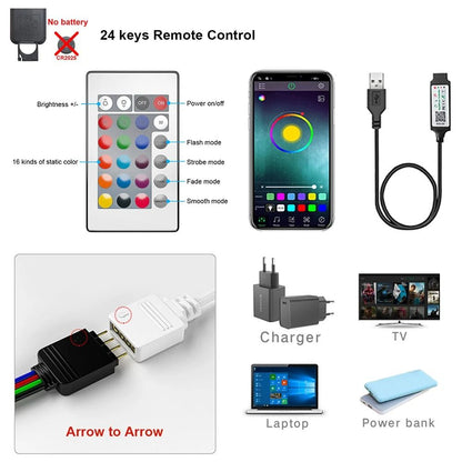 Bluetooth RGB LED Strip Light USB Powered Flexible Tape 5