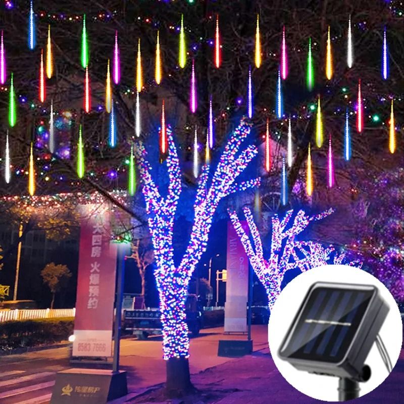 Solar LED Meteor Shower Lights  Outdoor Waterproof Falling Rain String Lights 11