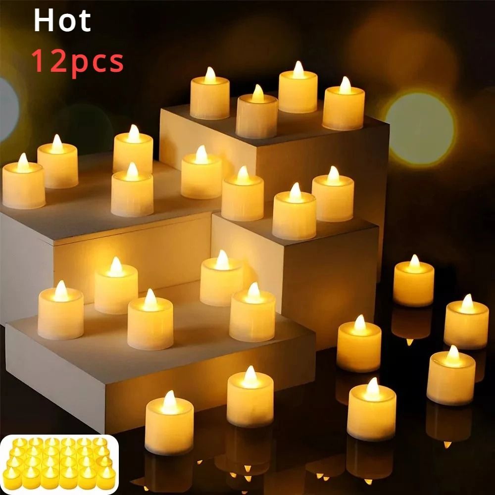 Flameless LED Tea Light Candles – Battery Powered Wedding Home Decoration Lights (1, 6, or 12 pcs)