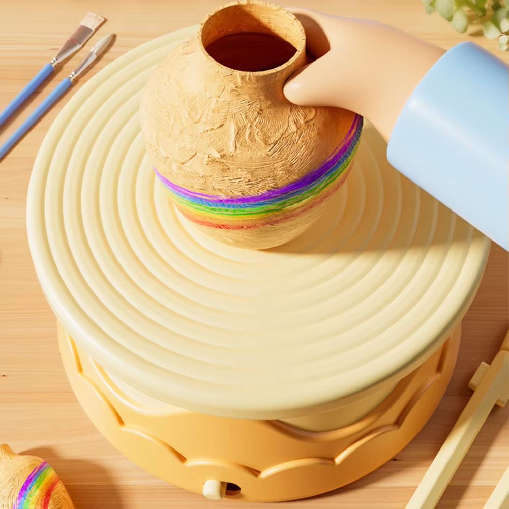 DIY Kids Pottery Wheel Kit With Clay And Paints Educational Craft Toy 2