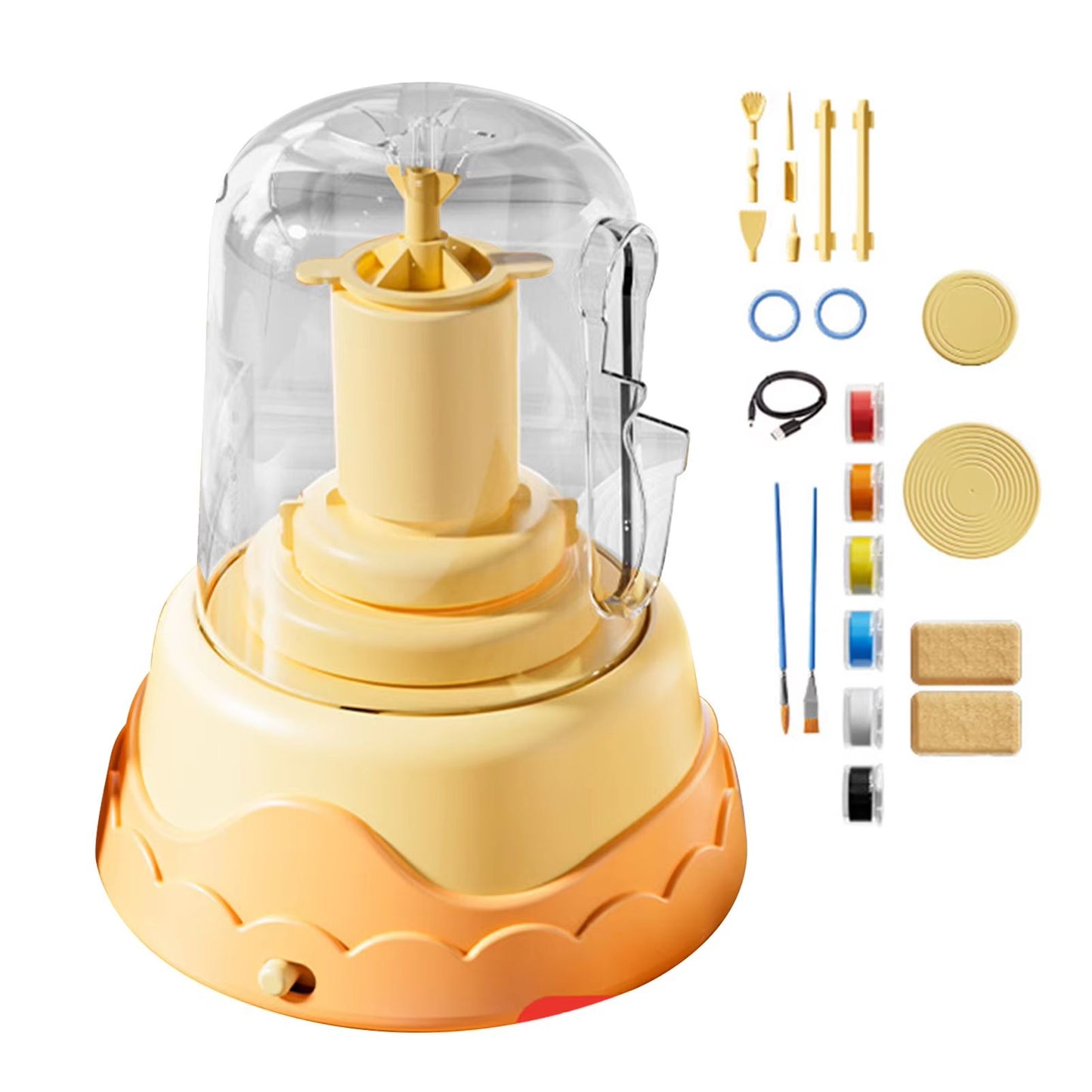 DIY Kids Pottery Wheel Kit With Clay And Paints Educational Craft Toy 7