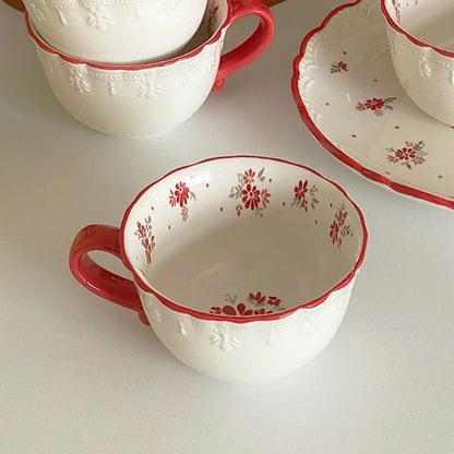 Vintage Red Floral Lace Ceramic Coffee Cup 3
