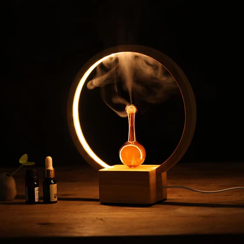Glass Essential Oil Diffuser with Wood Base Nebulizing LED Aroma Diffuser for Home Office Room