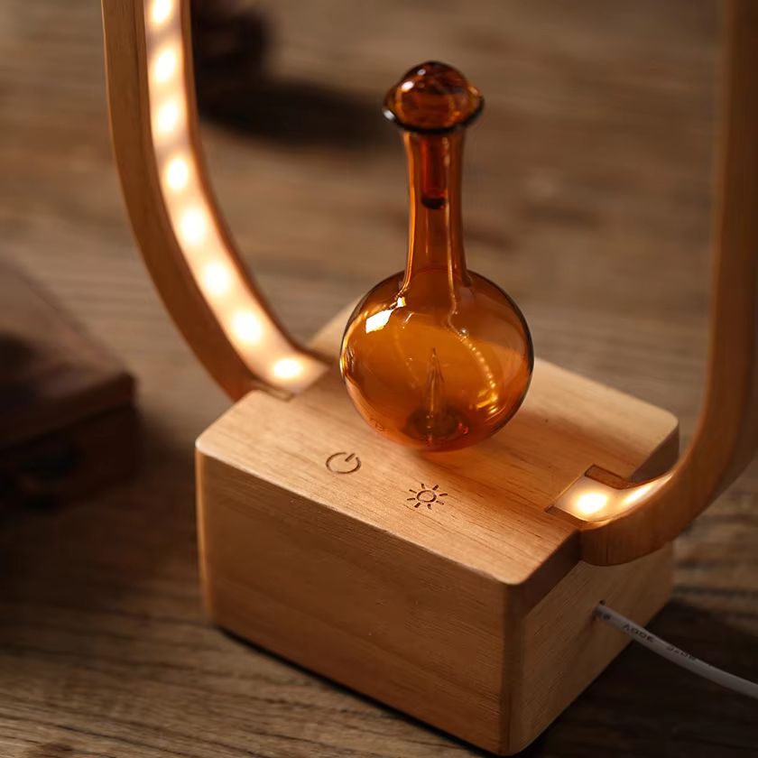 Glass Essential Oil Diffuser With Wood Base Nebulizing LED Aroma Diffuser For Home Office Room 3