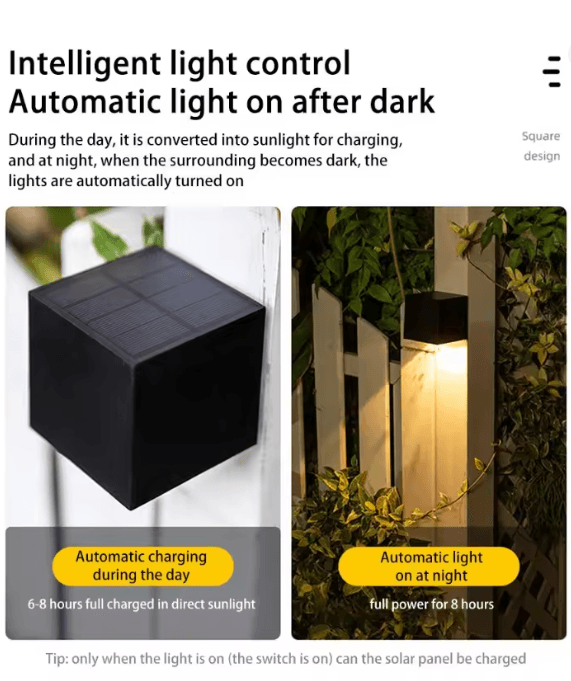 LumiSquare Solar Wall Light Outdoor Waterproof Fence Lamp 2